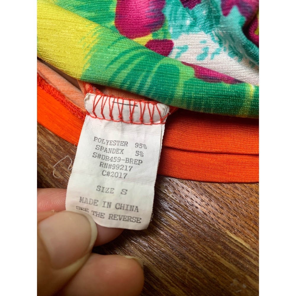 MCM Y2K Orange Tropical Floral Braided Strap Empire Waist Mini Dress‎ Preloved - Picture 4 of 9